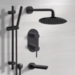 Remer TSR66 Matte Black Tub and Shower Set With 8 Inch Rain Shower Head and Hand Shower